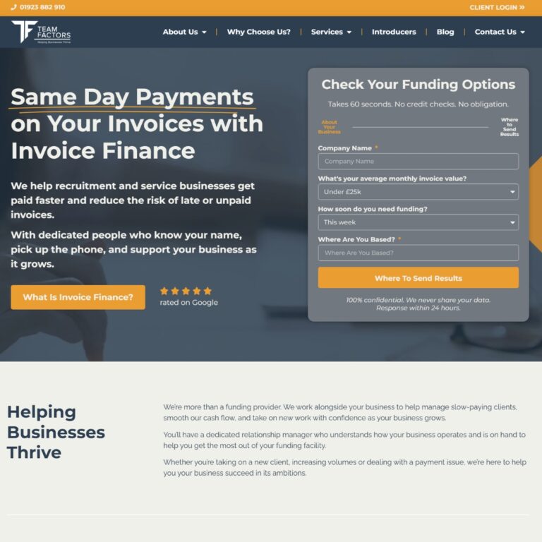 The new Team Factors website homepage